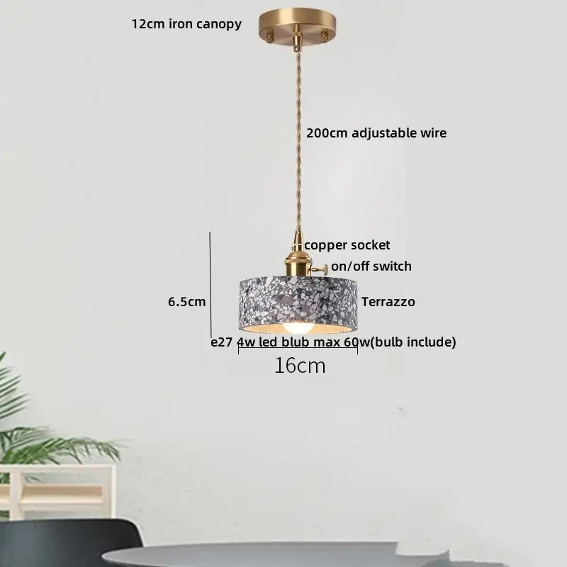 Modern earthy terrazzo stone led pendant light set for dining room