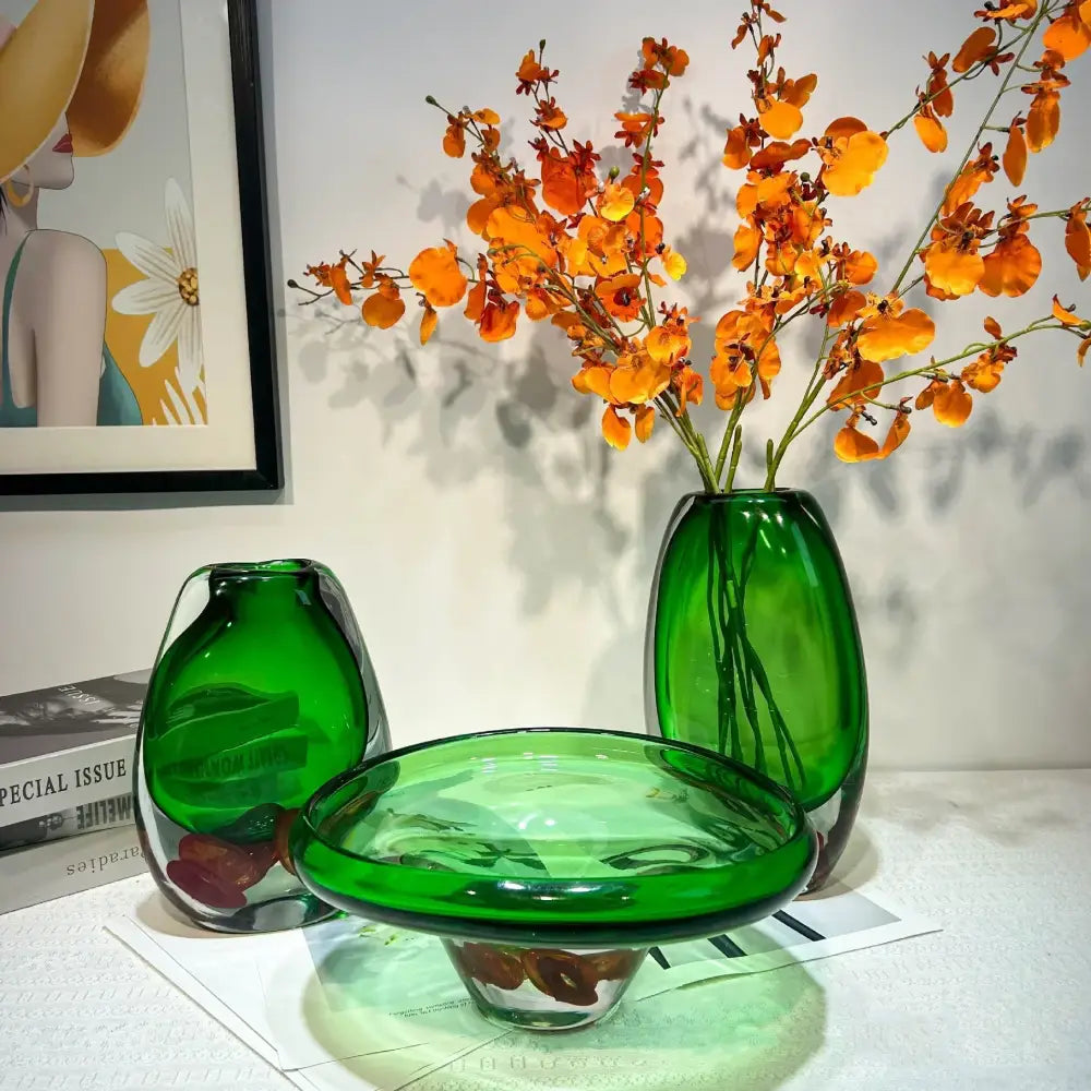 Modern emerald clear fruit tray vase living room glass decor