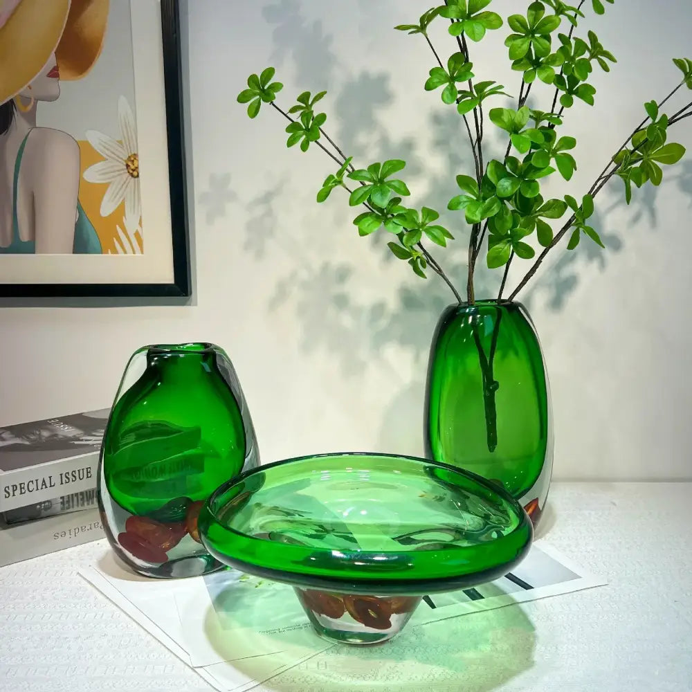Modern emerald clear fruit tray vase living room glass decor