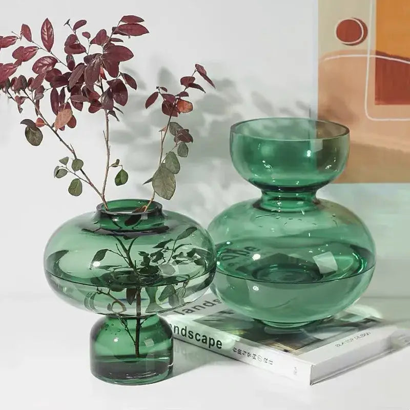 Modern emerald green gourd vase living room glass terrarium set