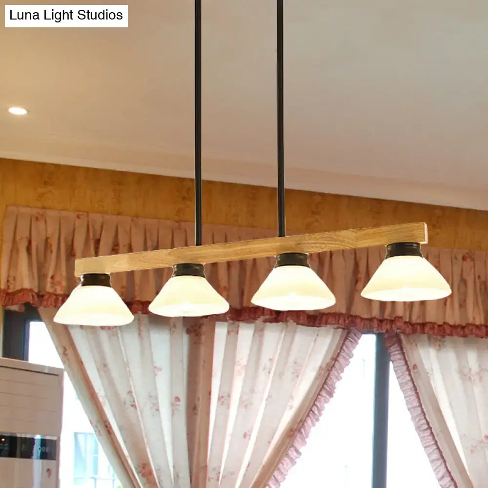 Modern farmhouse wooden cone linear pendant light kitchen island