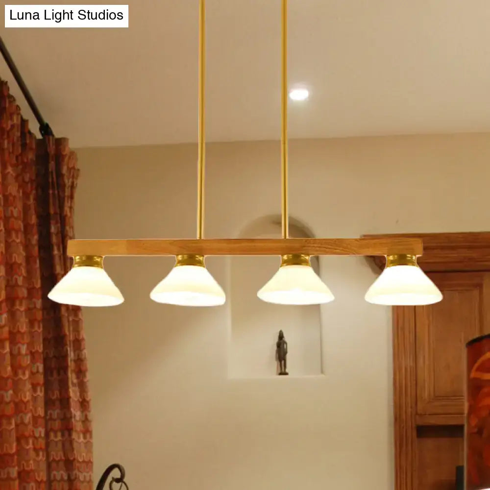 Modern farmhouse wooden cone linear pendant light kitchen island