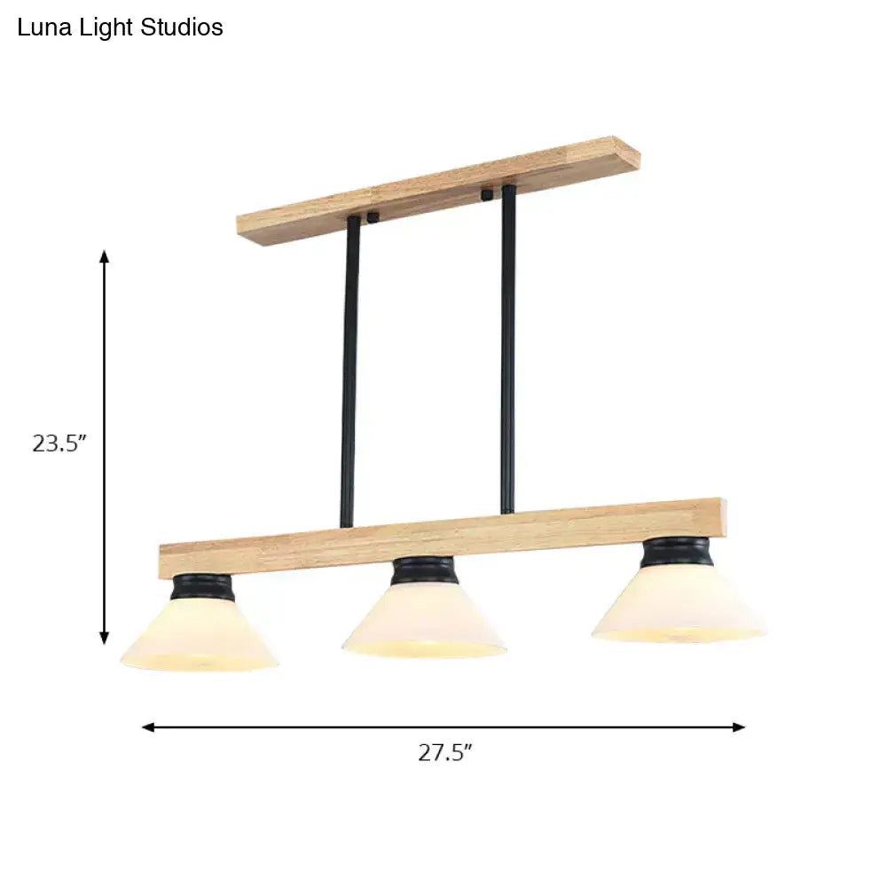 Modern farmhouse wooden cone linear pendant light kitchen island