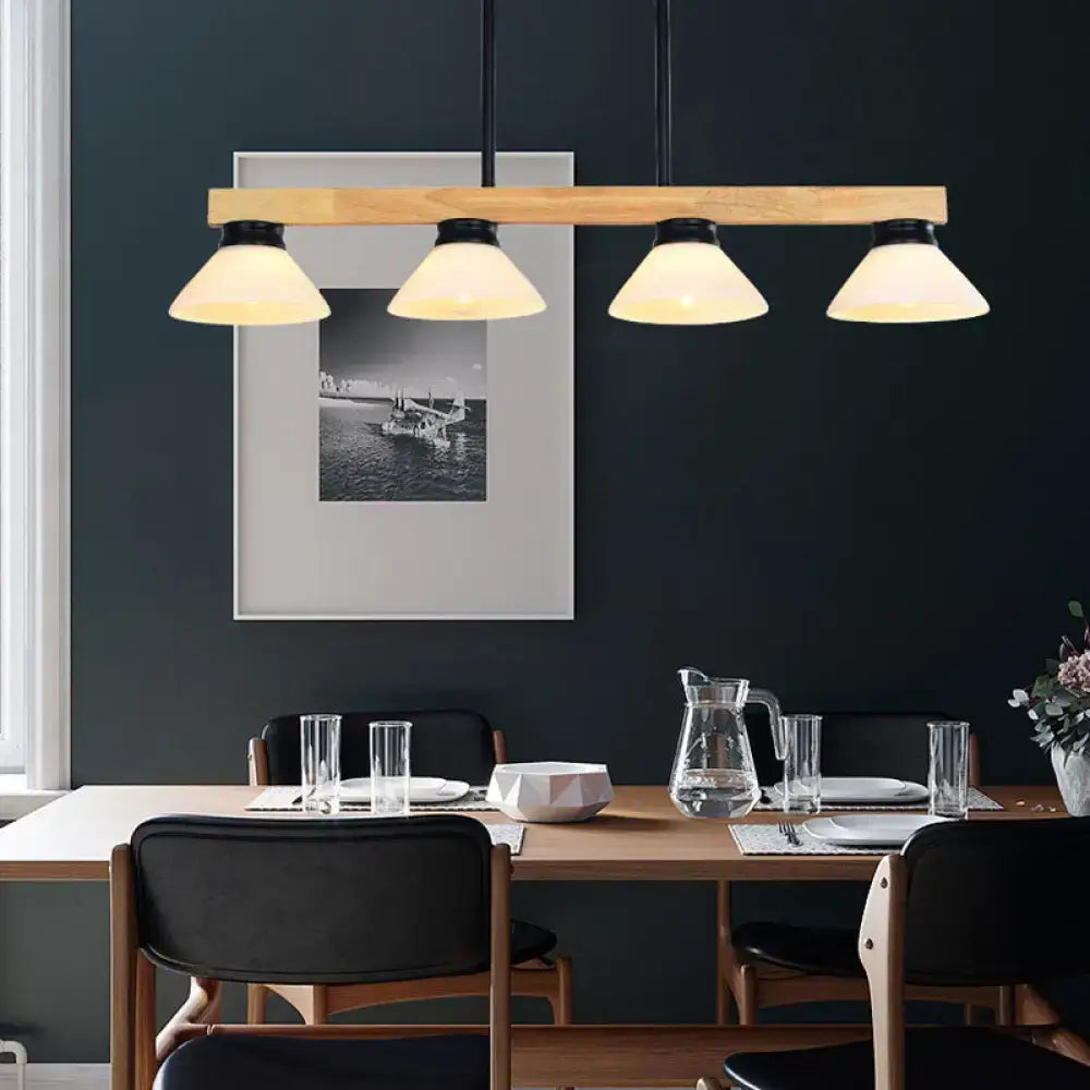 Modern farmhouse wooden cone linear pendant light kitchen island