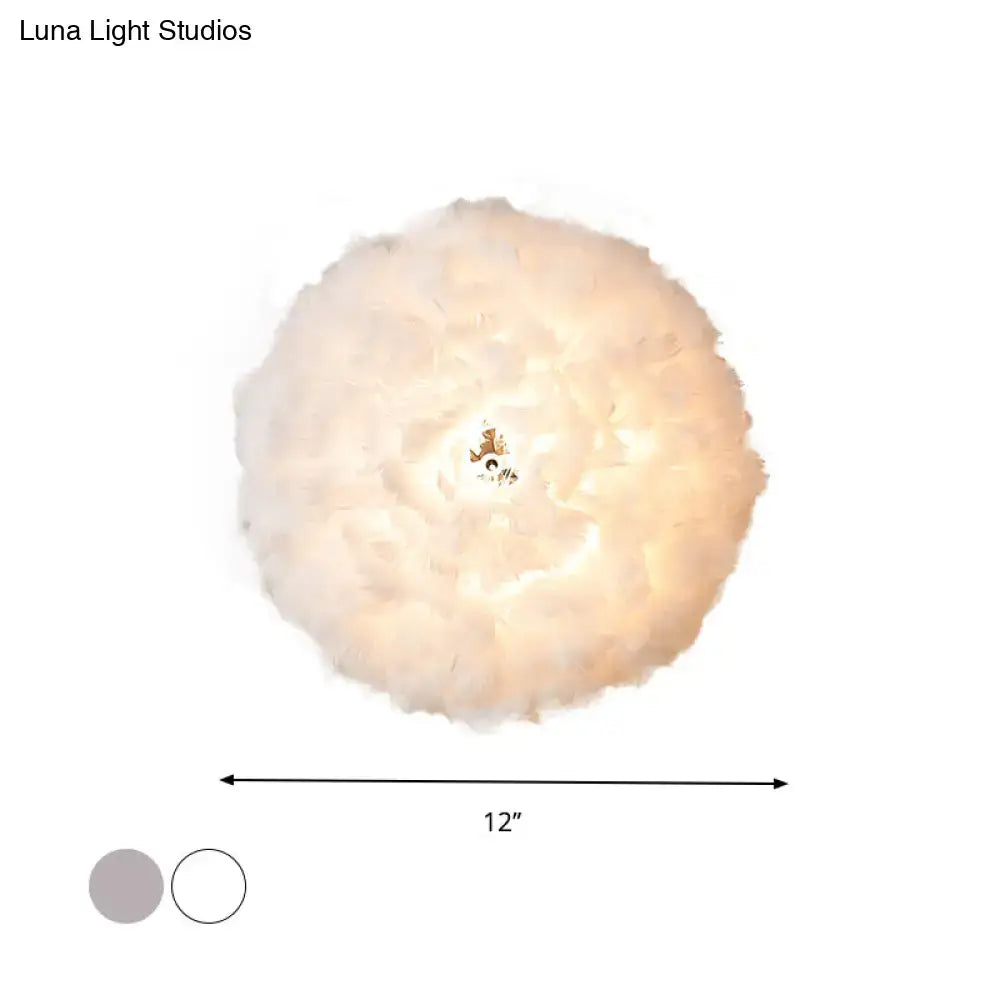 Modern feather material wall light grey & white bedroom sconce