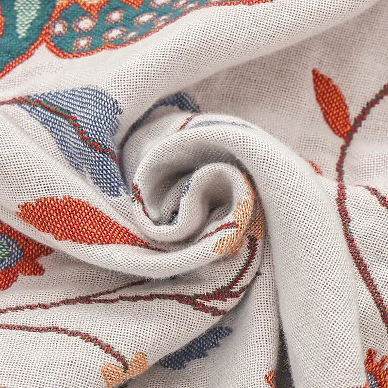 Modern floral teal & cream cooling cotton blanket bedroom throw
