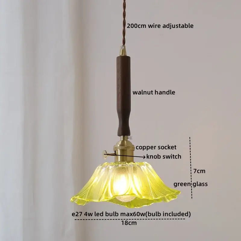 Modern fluted yellow glass pendant light dining room led walnut copper