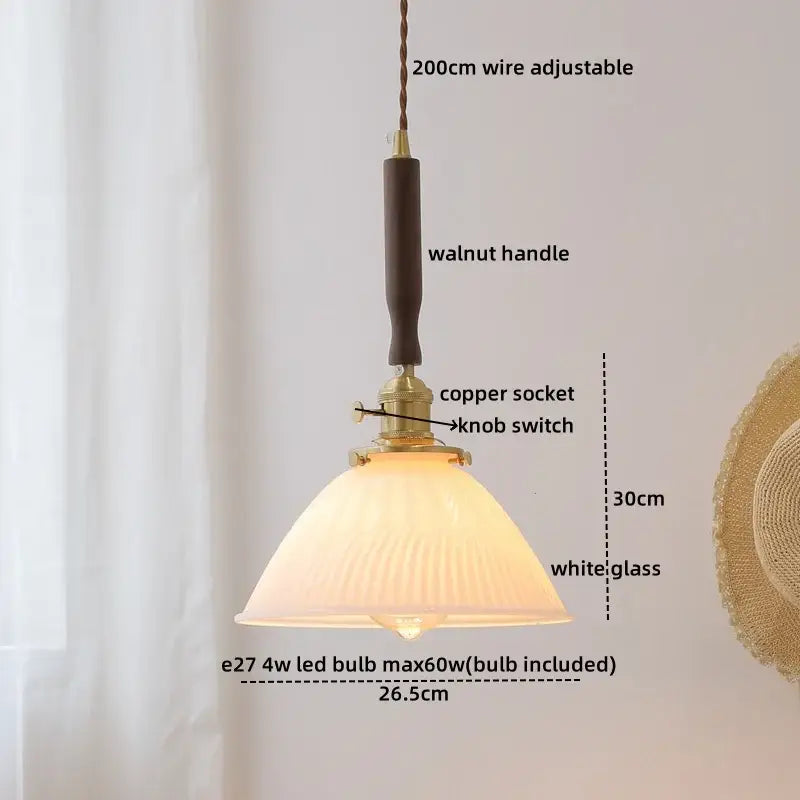 Modern fluted yellow glass pendant light dining room led walnut copper