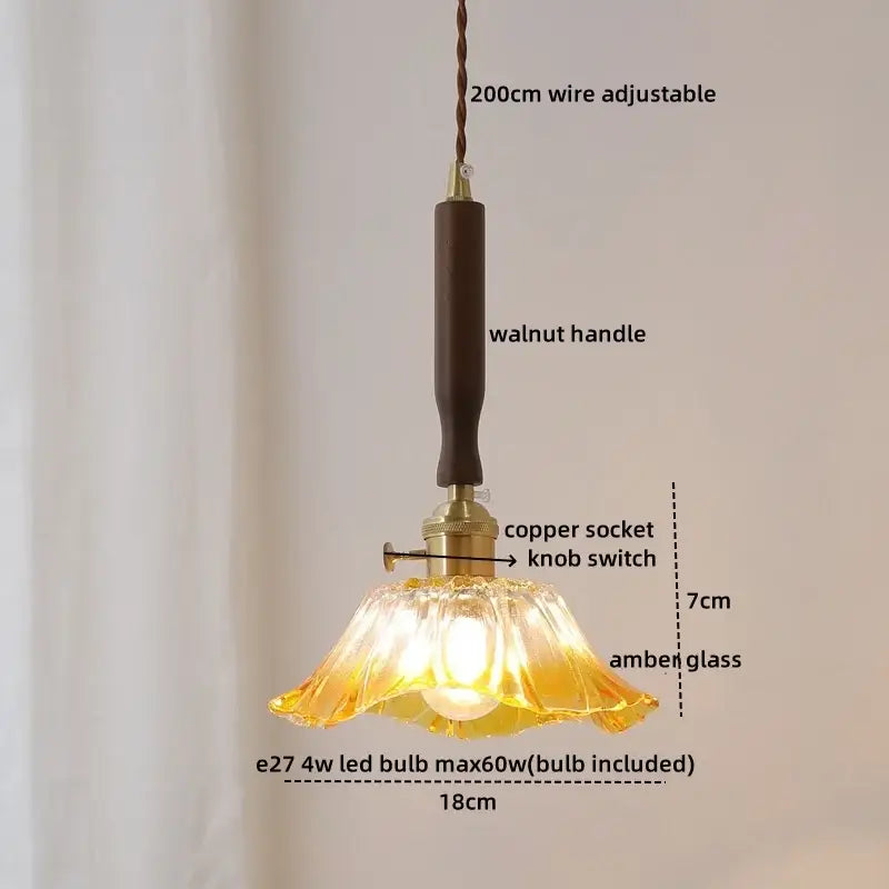 Modern fluted yellow glass pendant light dining room led walnut copper