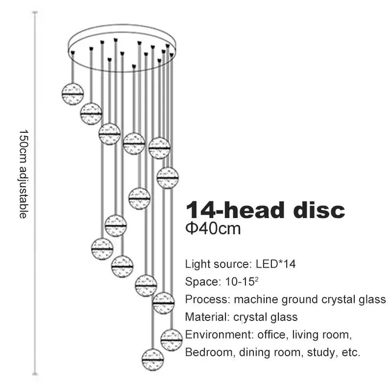 Modern frosted crystal ball chandelier staircase pendant light