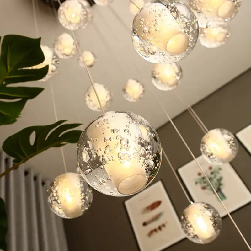 Modern frosted crystal ball chandelier staircase pendant light
