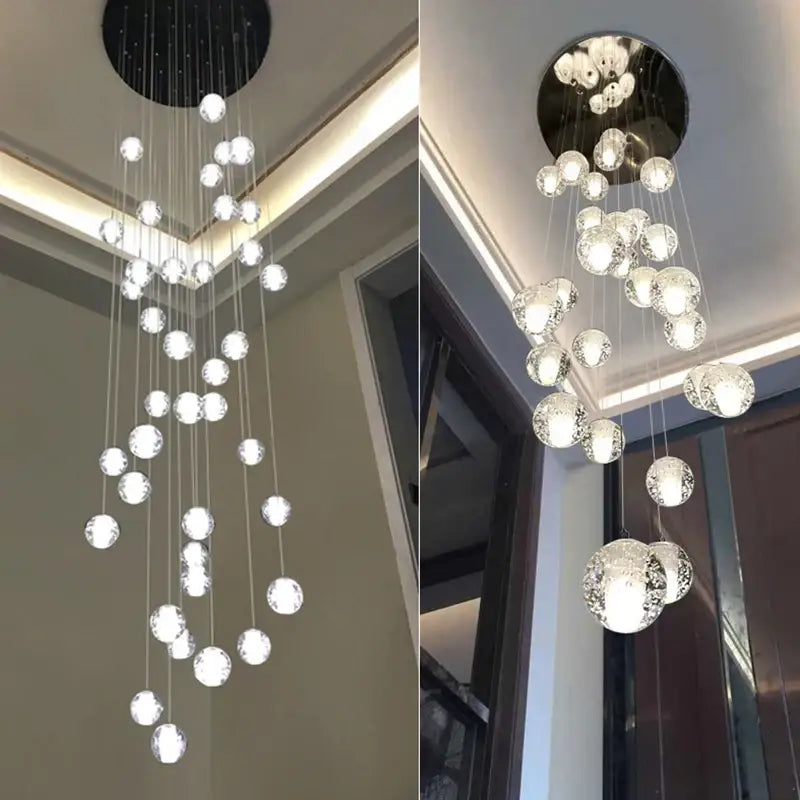 Modern frosted crystal ball chandelier staircase pendant light