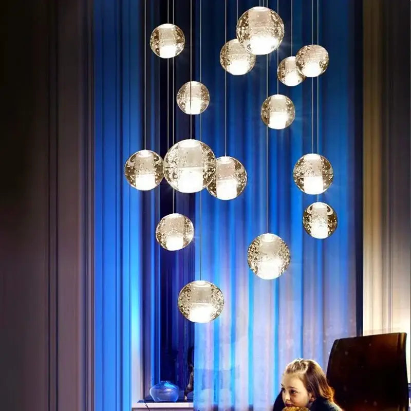 Modern frosted crystal ball chandelier staircase pendant light