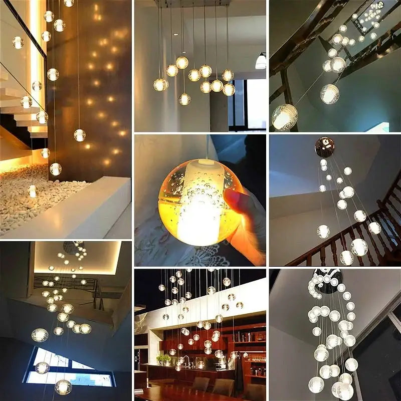 Modern frosted crystal ball chandelier staircase pendant light