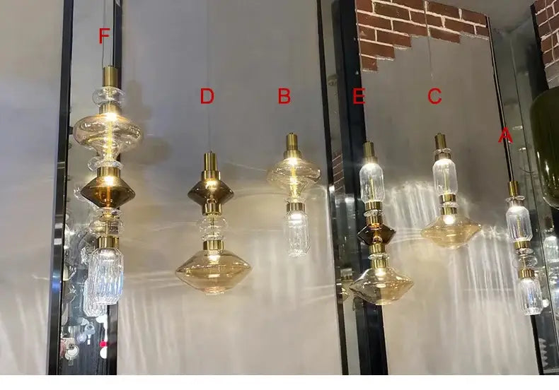 Modern geometric amber & clear glass chandelier dining room light