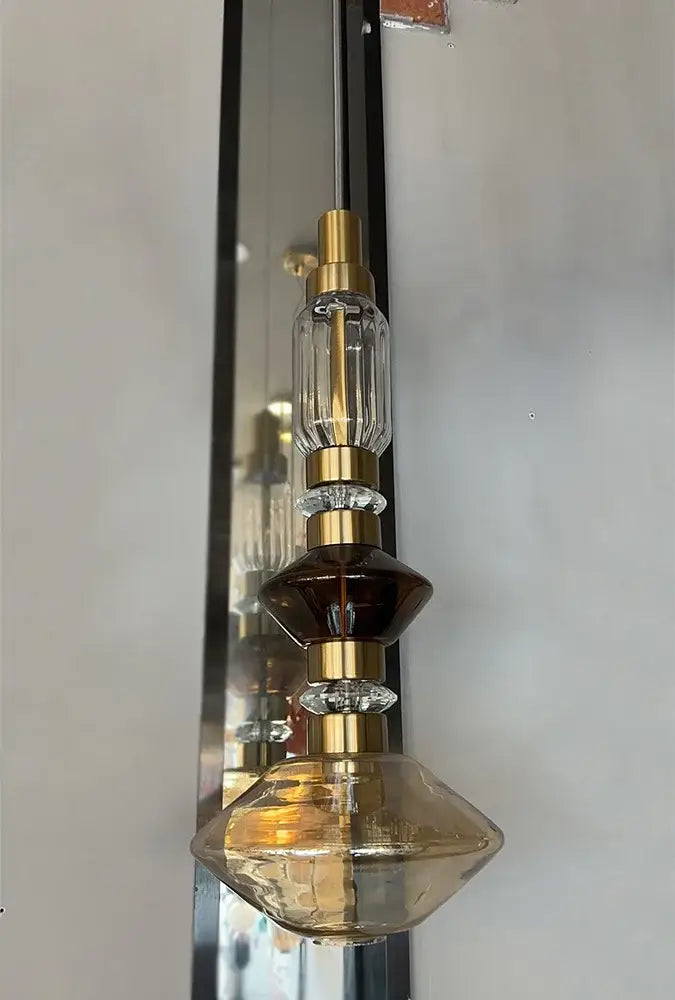 Modern geometric amber & clear glass chandelier dining room light