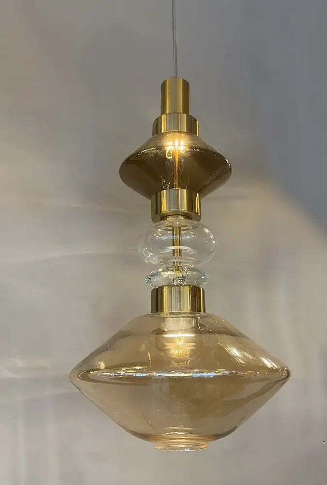 Modern geometric amber & clear glass chandelier dining room light