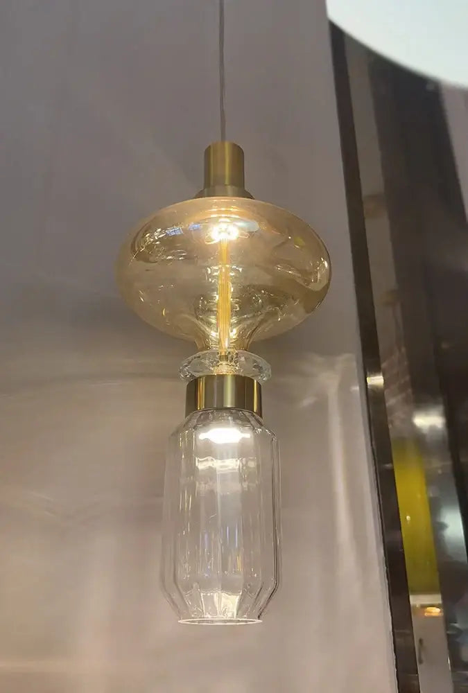 Modern geometric amber & clear glass chandelier dining room light