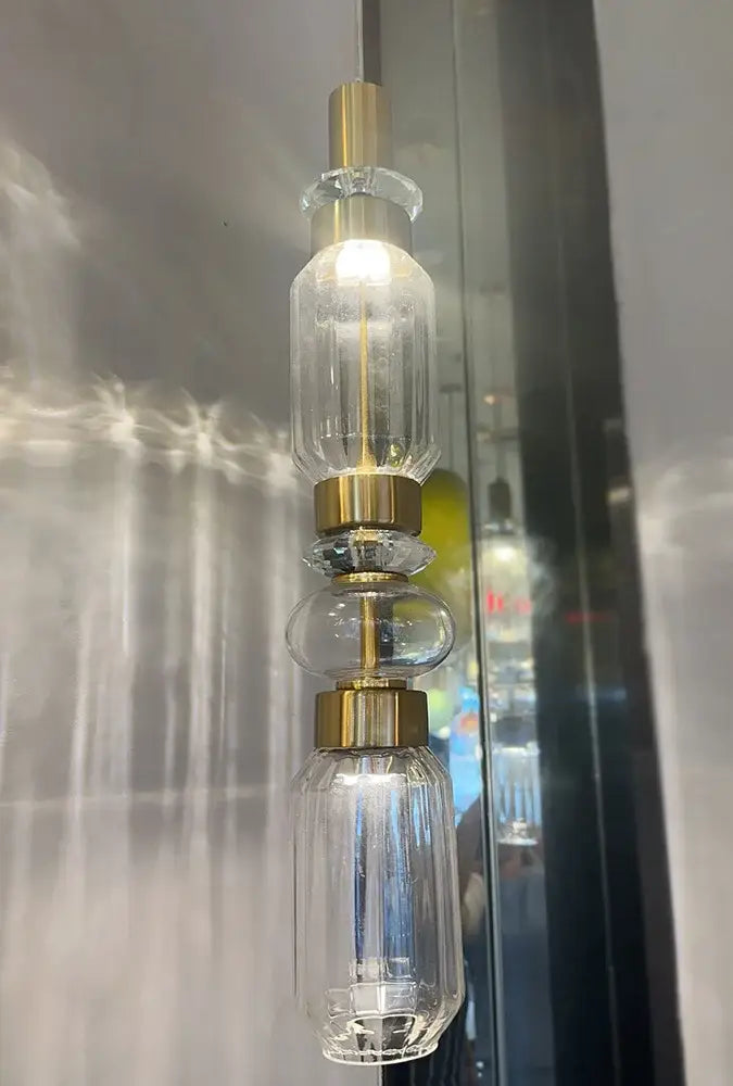 Modern geometric amber & clear glass chandelier dining room light