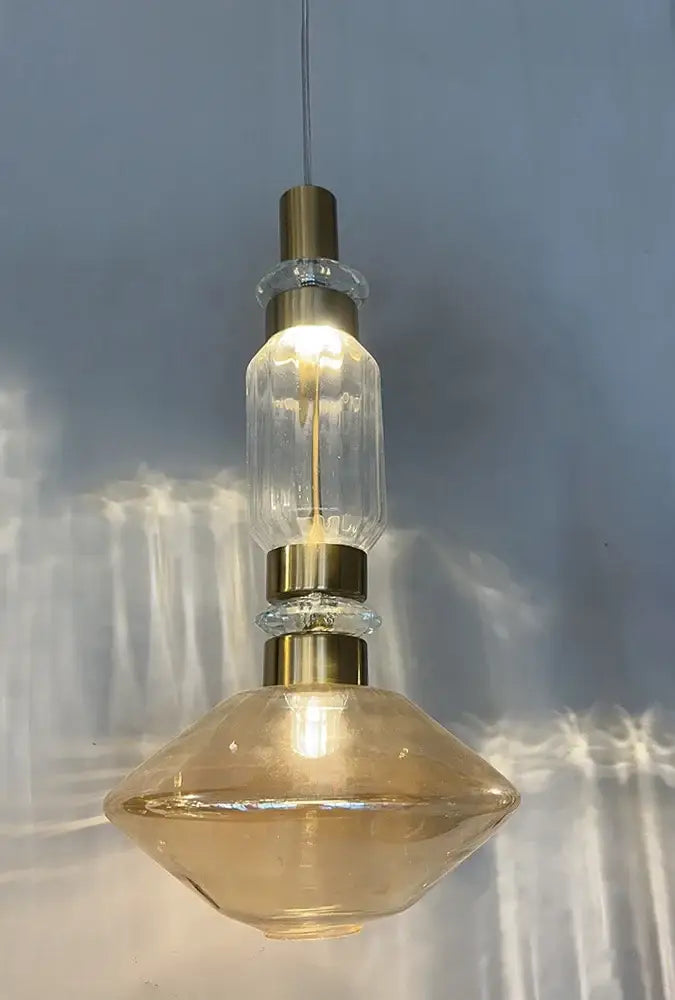 Modern geometric amber & clear glass chandelier dining room light