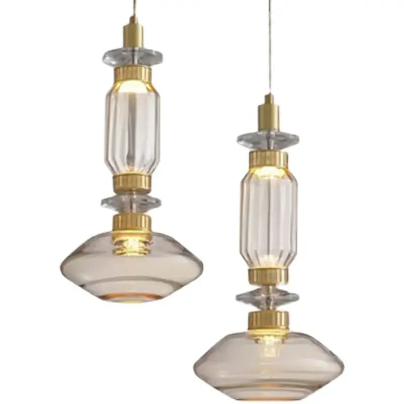 Modern geometric amber & clear glass chandelier dining room light