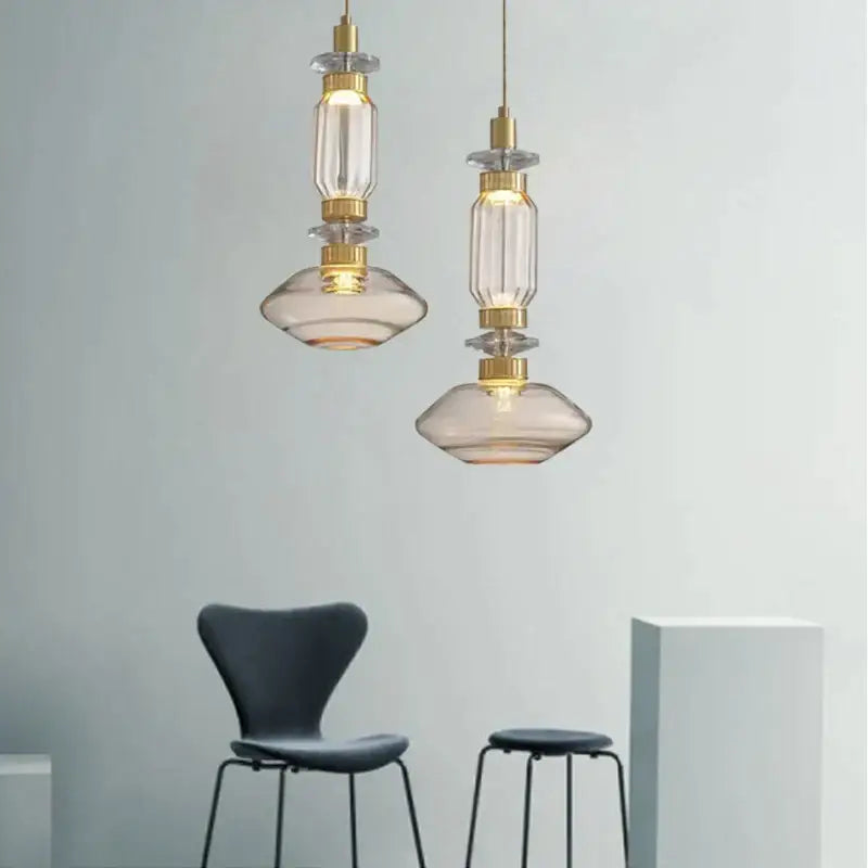 Modern geometric amber & clear glass chandelier dining room light
