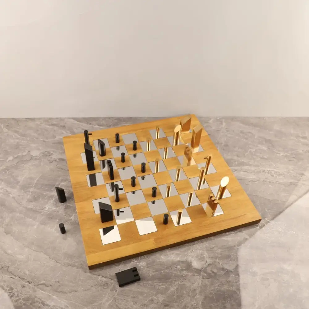 Modern geometric block chess set gold & black living room decor
