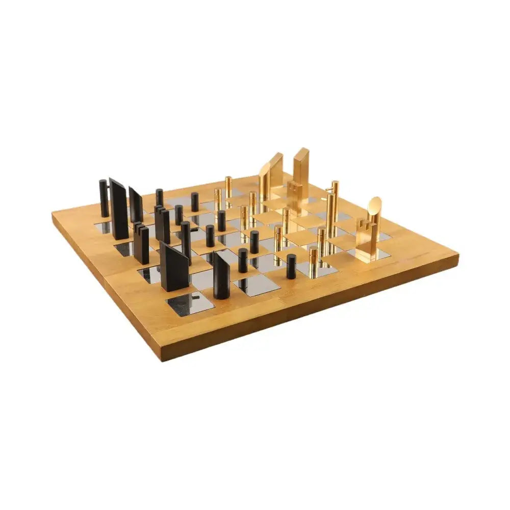 Modern geometric block chess set gold & black living room decor
