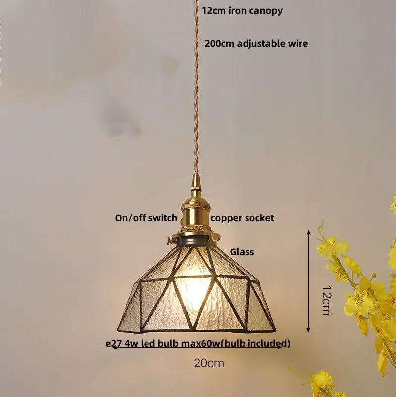 Modern geometric blue glass and brass pendant light – dining room