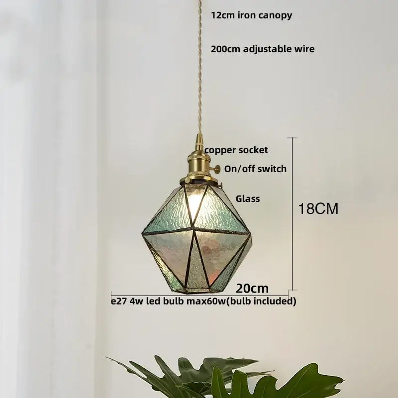 Modern geometric blue glass and brass pendant light – dining room