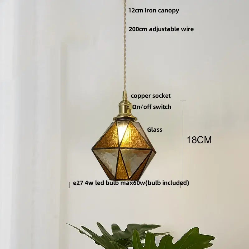 Modern geometric blue glass and brass pendant light – dining room