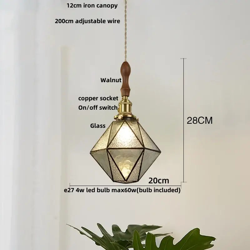 Modern geometric blue glass and brass pendant light – dining room