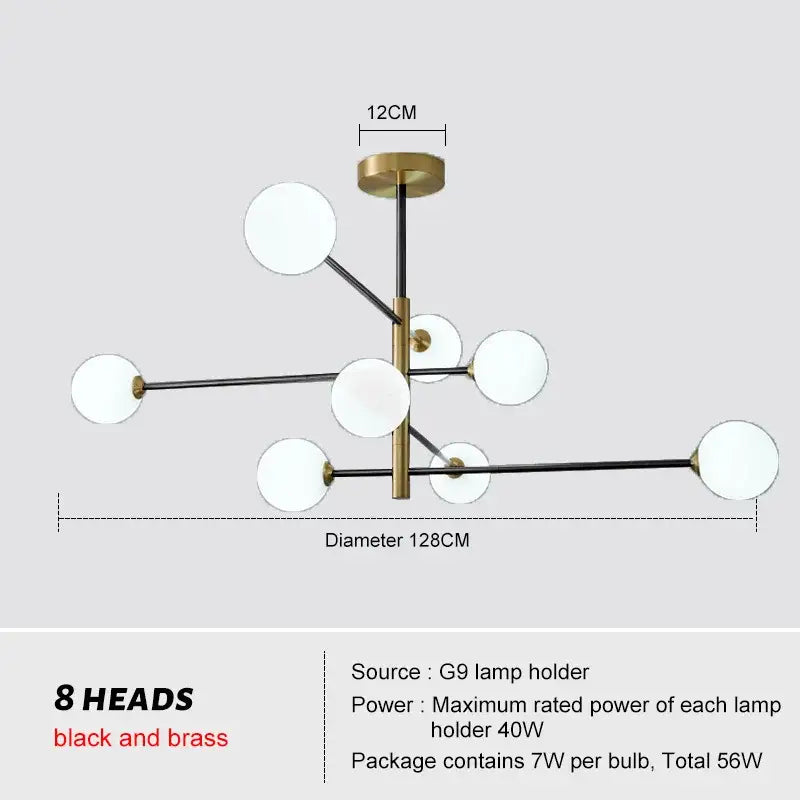 Modern geometric brass chandelier with frosted glass for living room
