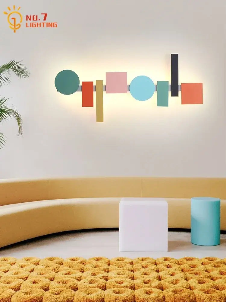 Modern geometric colorful led acrylic iron wall lamp bedroom