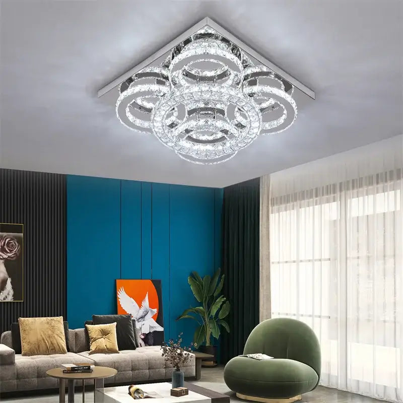 Modern geometric crystal smart led chandelier for living room