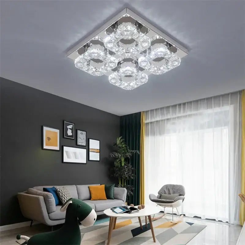 Modern geometric crystal smart led chandelier for living room