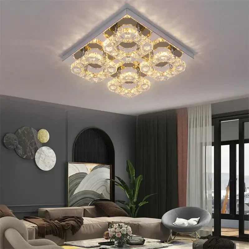 Modern geometric crystal smart led chandelier for living room