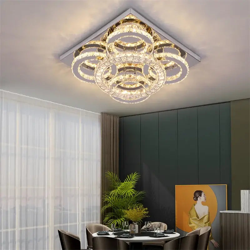 Modern geometric crystal smart led chandelier for living room