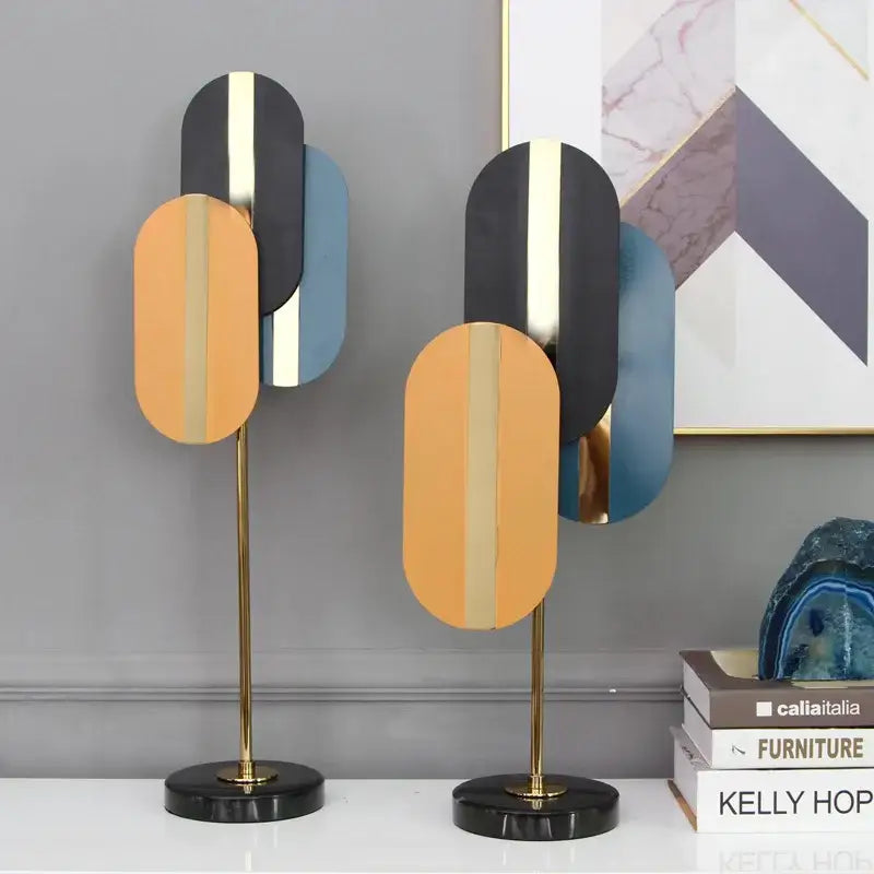 Modern geometric ellipse metal sculpture living room home decor