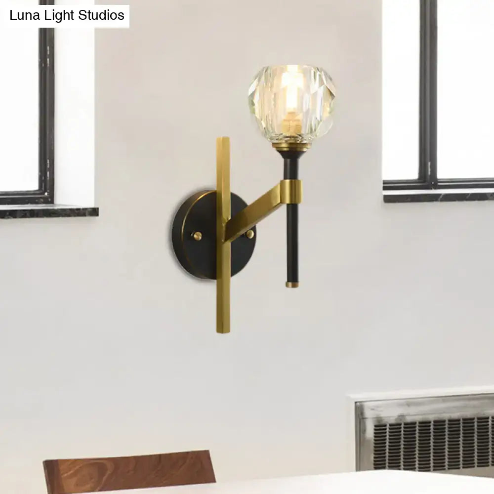 Modern geometric flush black & gold wall sconce bedroom light
