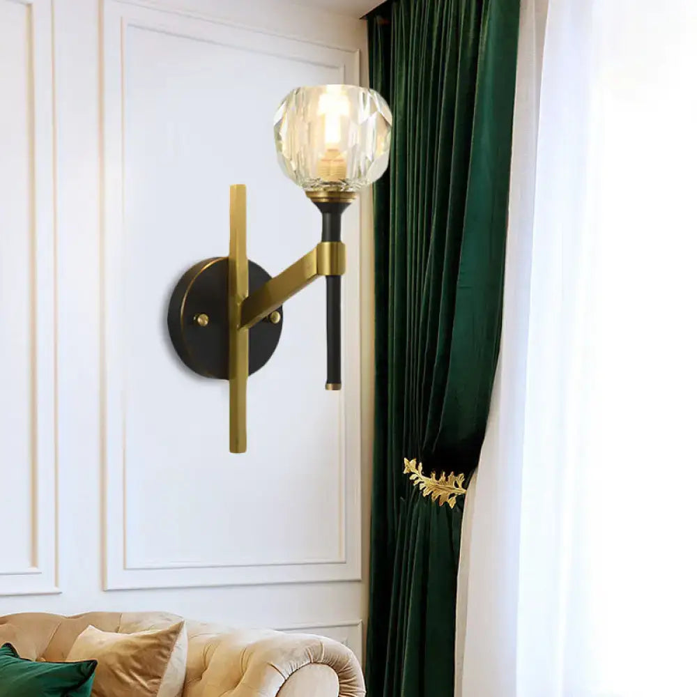 Modern geometric flush black & gold wall sconce bedroom light