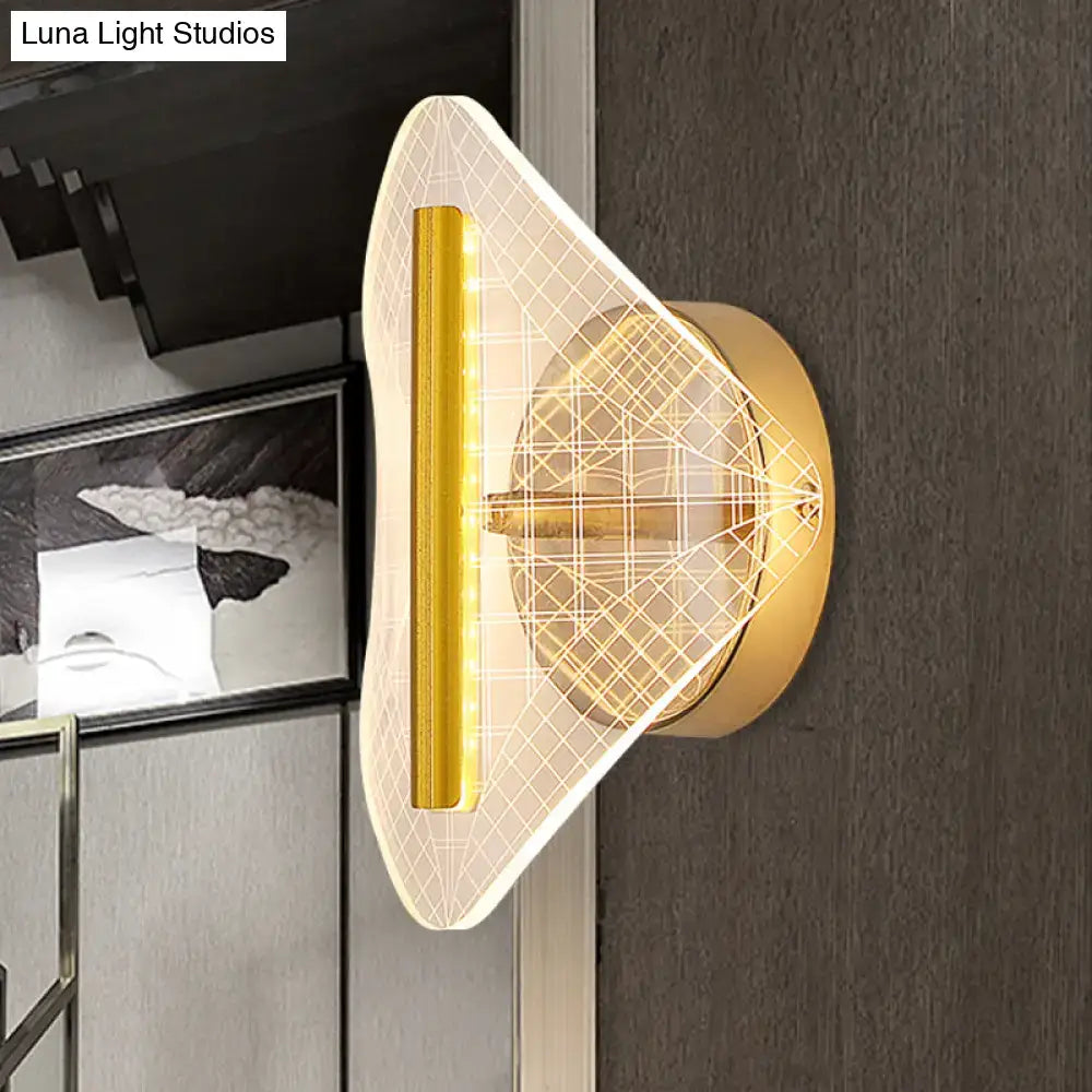 Modern geometric gold sconce light – living room grid pattern