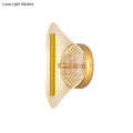 Modern geometric gold sconce light – living room grid pattern