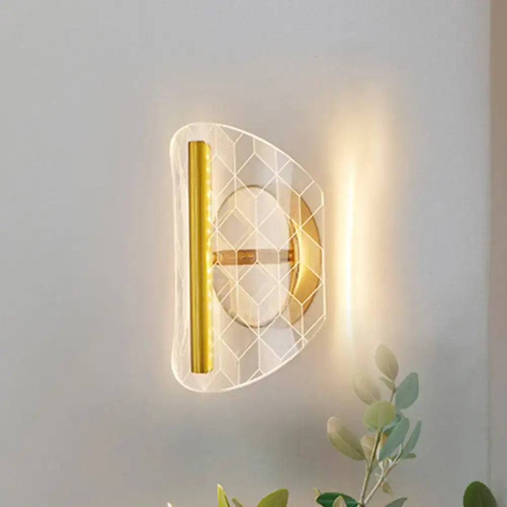 Modern geometric gold sconce light – living room grid pattern
