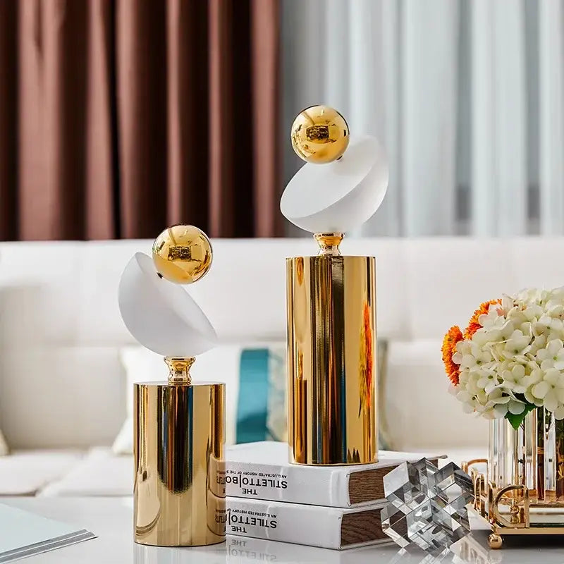 Modern geometric golden ball frosted glass sculpture living room decor
