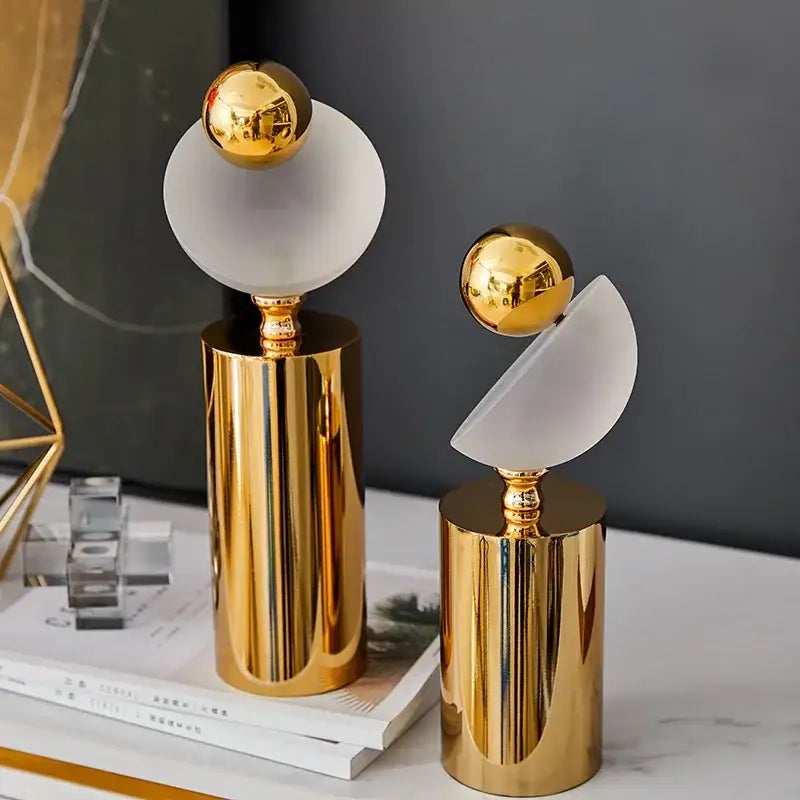 Modern geometric golden ball frosted glass sculpture living room decor