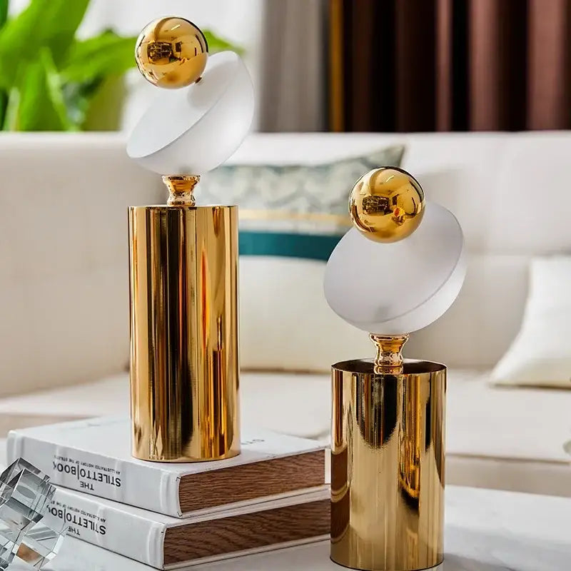 Modern geometric golden ball frosted glass sculpture living room decor