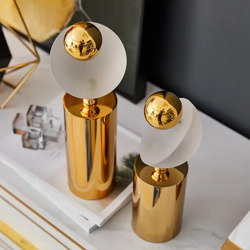 Modern geometric golden ball frosted glass sculpture living room decor