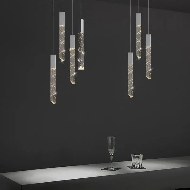 Modern geometric silver crystal glass led pendant light dining room