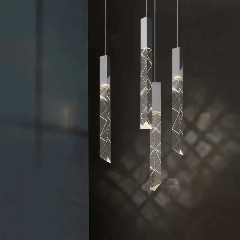 Modern geometric silver crystal glass led pendant light dining room